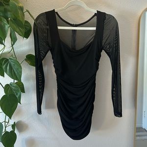Black scrunch body con dress